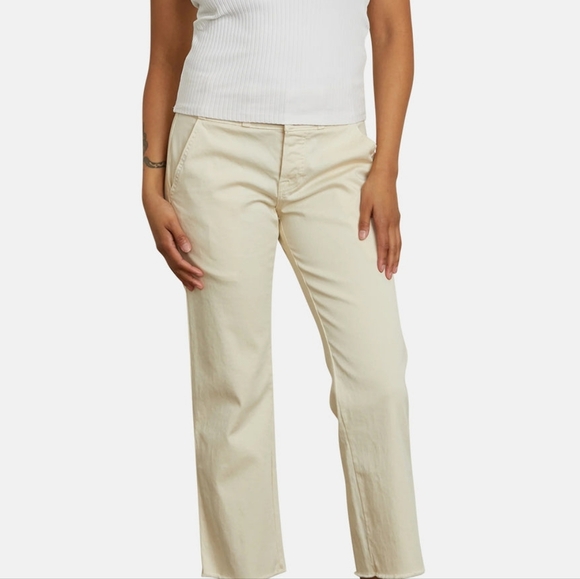 $295 NSF Gabrie Highrise Snapped Straight Leg Light Khaki Trousers - Picture 4 of 12
